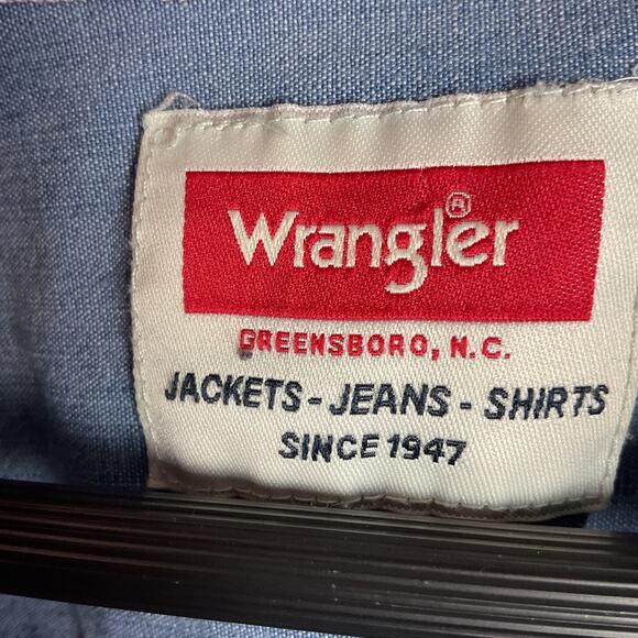 Wrangler Mens Western Rodeo Button Up Blue Indigo Denim Pearl Snap Shirt 2XL - Picture 8 of 12